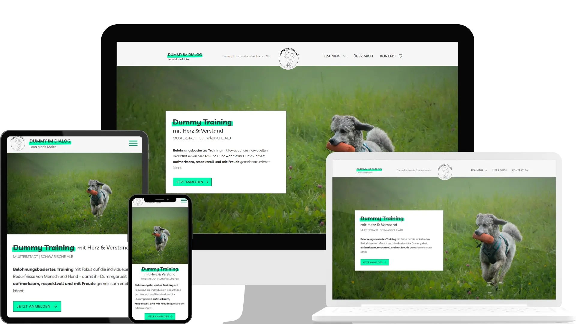Webseite Homepage Webdesign für Hundeschule Hundetraining Dummytraining